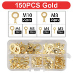 150-540pcs Boxed Terminal Block Connector M3/M4/M5/M6/M8/M10 O-type Ground Lugs Terminal Cold-Pressed Copper Tab Wiring Nose