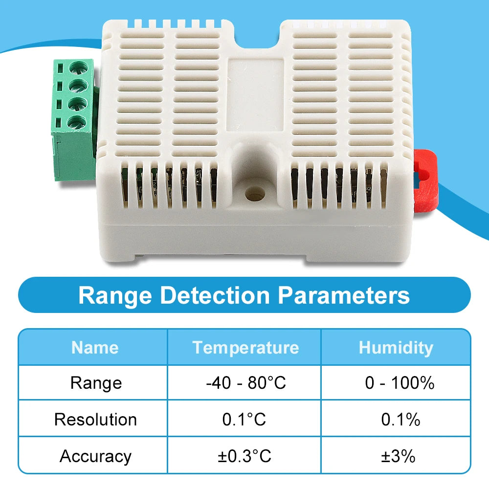 SHTC3 Temperature Humidity Sensor 35MM DIN Tracks Output RS485 Modbus Protocol Industrial Sensors Monitor Transmitter 5Pin