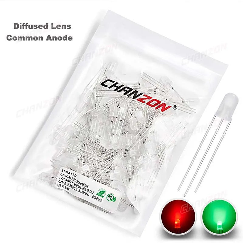 100 Pcs 5mm Led Diode Bicolor Two Color Red Green Blue Commmon Anode Cathode 2V 3V 20mA F5 Light Emitting Lamp Blub For DIY PCB