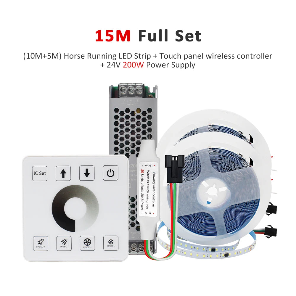 20M 15M 5M 10M Running Water Flowing LED Strip Light DC24 WS2811 SMD2835 Horse Race Pixel Addressable Flexible Linear Lamp Set