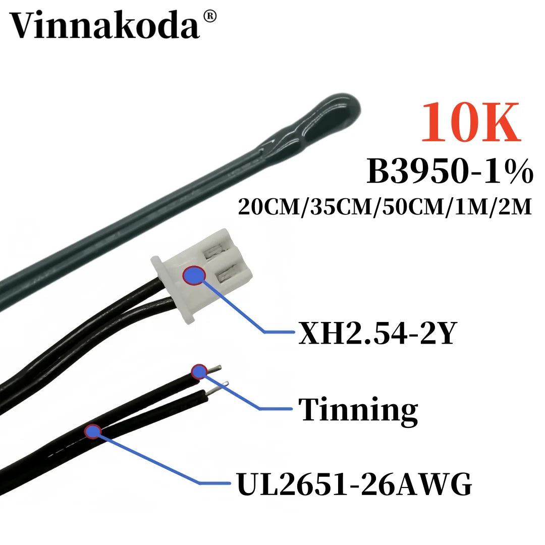 1PCS NTC Thermistor Temperature Sensor B3950 10K 1% Air Probe Air Conditioning Probe 20/35/50CM 1/2M