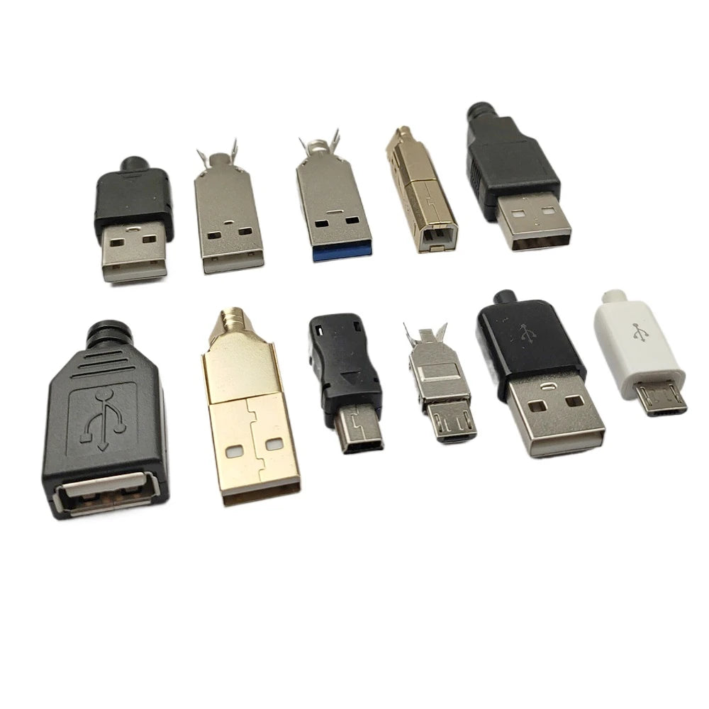10Pcs USB Connectors Type B/Micro/Mini/USB2.0 Male Female Assembly Adapter DIY Soldering Repair Data Charging Plug Socket