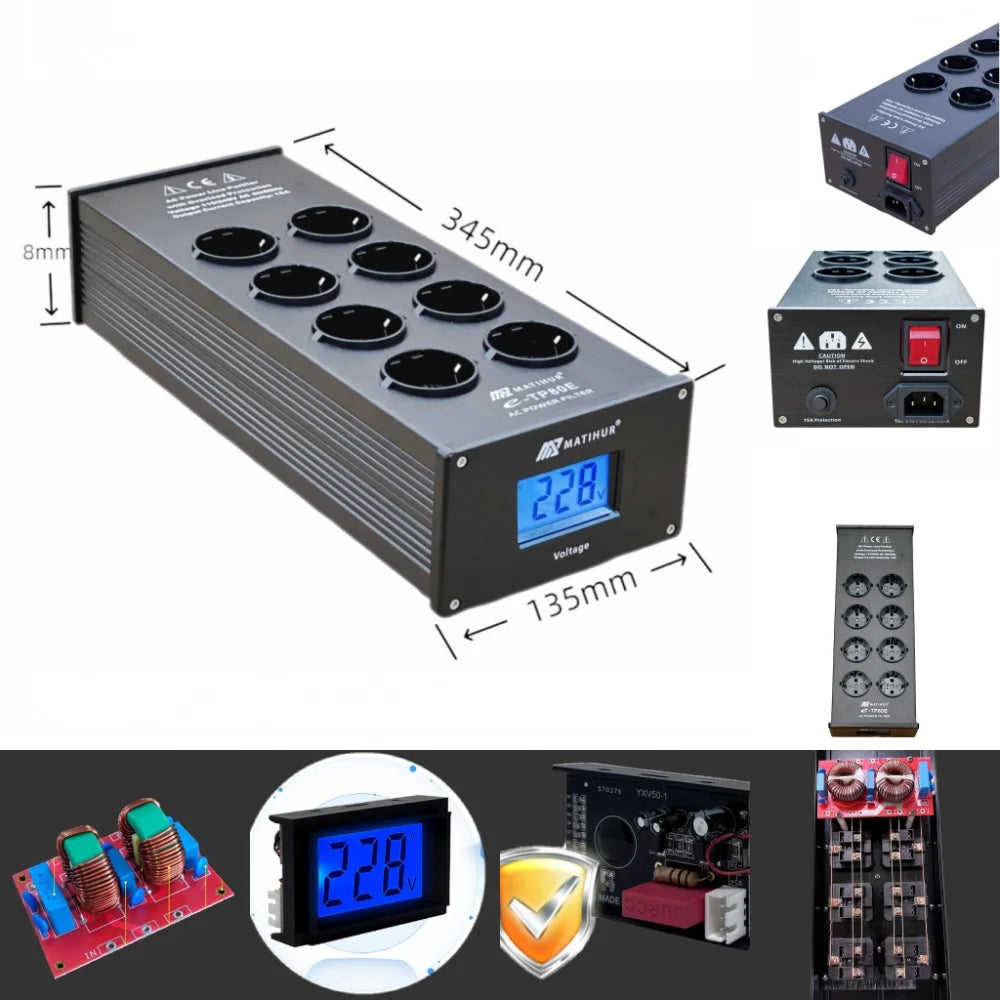 MATIHUR e-TP80 Audio Noise AC Power Filter Power Conditioner Power Purifier Surge Protection with EU Outlets Power Strip