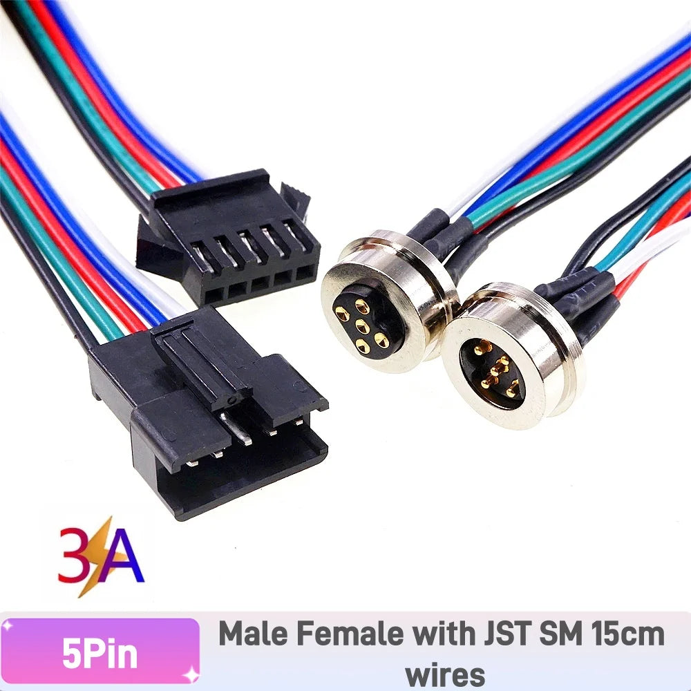 Magnetic Circular PogoPin Connector 2A Male Female Metal Spring Loaded 1/2/3/4/5/6 Pin DC Power Charger Wire JST SM Gold Plated