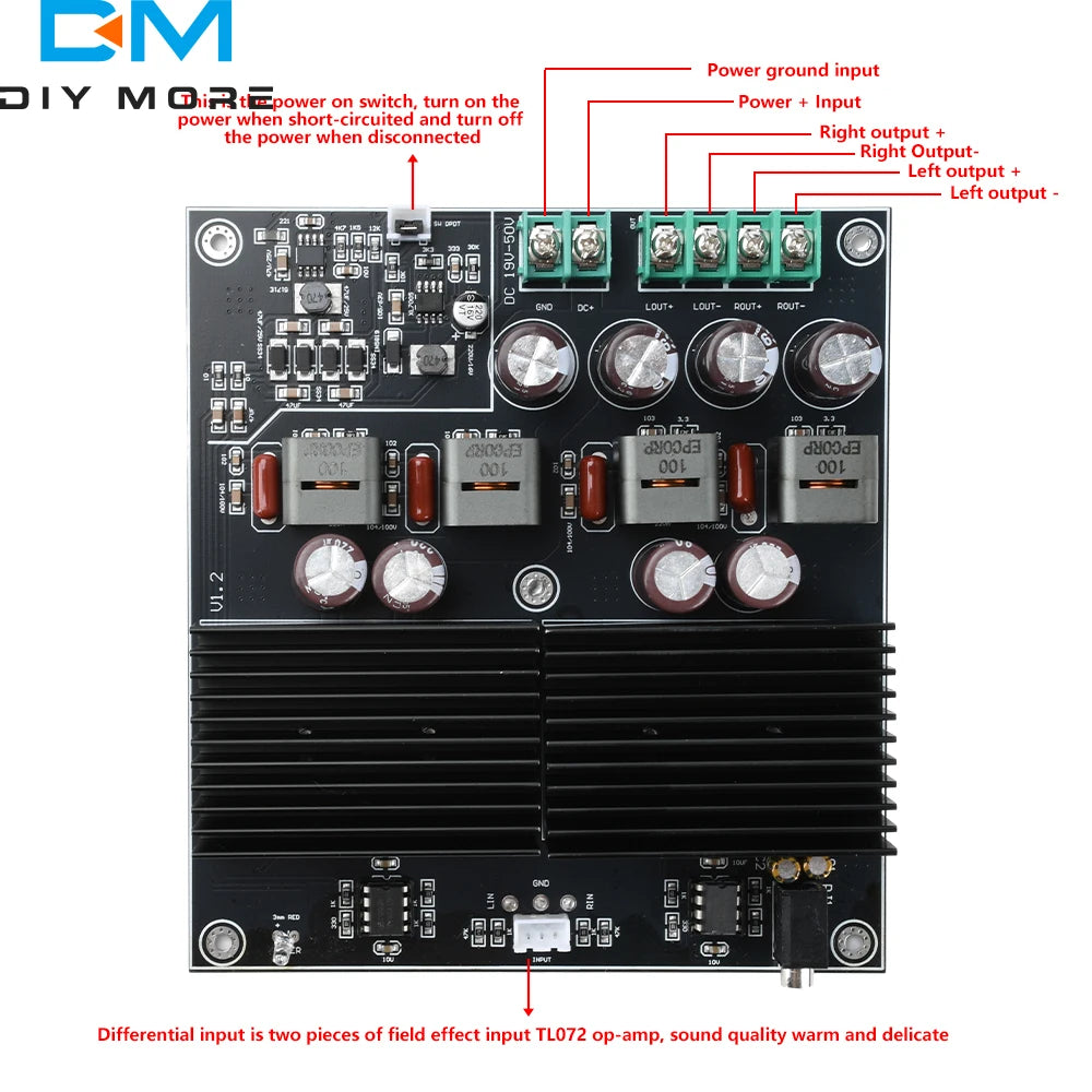 TPA3255 HIFI Dual Core Stereo Amplifier Board 2 Channel 600W+600W Class D Digital Power Amplifier TL072 OP AMP