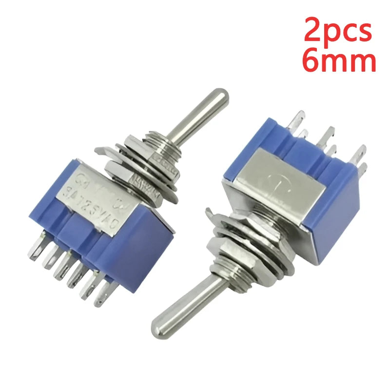 2PCS MTS-101/102/103/202/203 Toggle Switch 6mm Dark Blue 2/3Position 2/3/6Pin ON-ON/ON-OFF/ON-FFF-ON 6A 125VAC Arm Rocker Switch