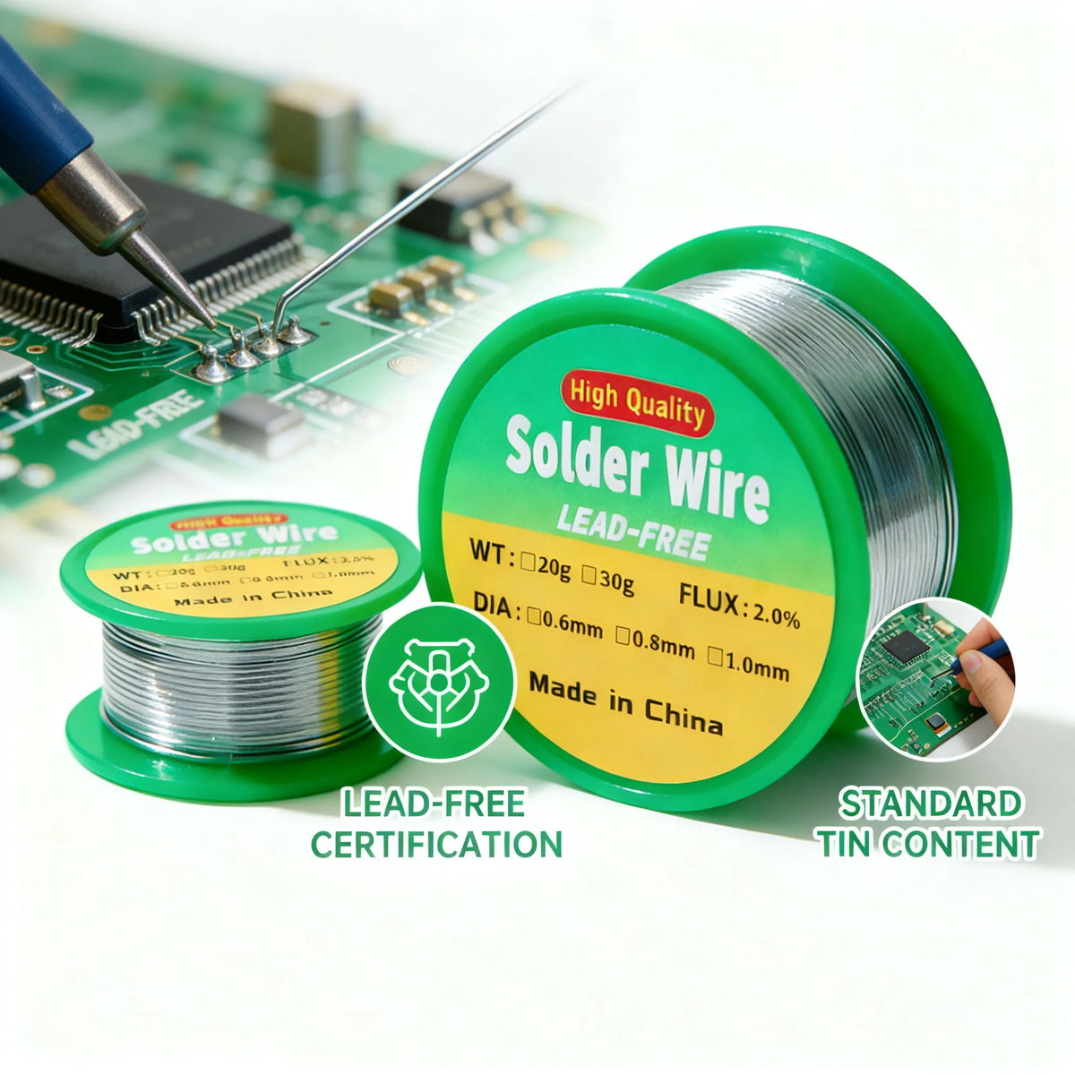 8g/20g/30g/50g low melting point lead-free solder wire coil sn99.3/cu0.7 high purity Soldering Wire Rosin Core Tin 0.8mm 1.0mm