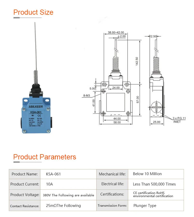 ABILKEEN Stainless Steel IP66 Waterproof KSA Series Industrial Machine Limit Switch Multiple Styles Limit Switch Available