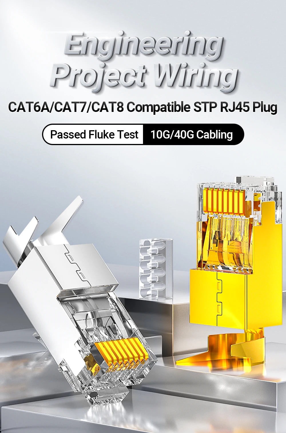 AMPCOM CAT7 RJ45 Connector, Pass Through CAT6A RJ45 Ethernet Plug for CAT 7 Solid or Stranded Network Cable with 1.5mm Load Bar