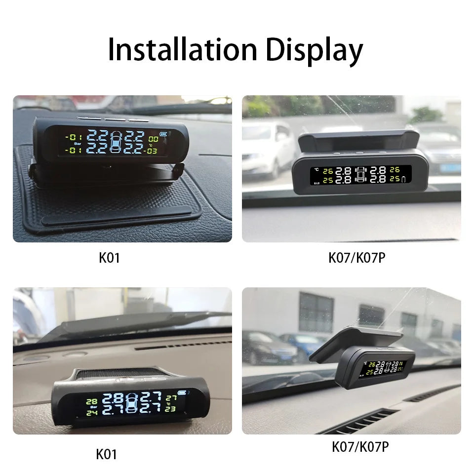 E-ACE K07 TPMS Solar Sensor Intelligence Wireless Tire Pressure Monitoring System Temperature Warning With 4 Sensors