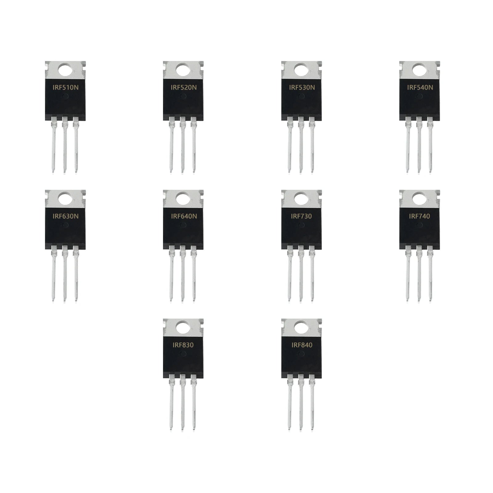 10 Values IRF MOSFET Kit TO-220 IRF510N IRF520N IRF530N IRF540N IRF630N IRF640N IRF730 IRF740 IRF830 IRF840 Total 30 pcs
