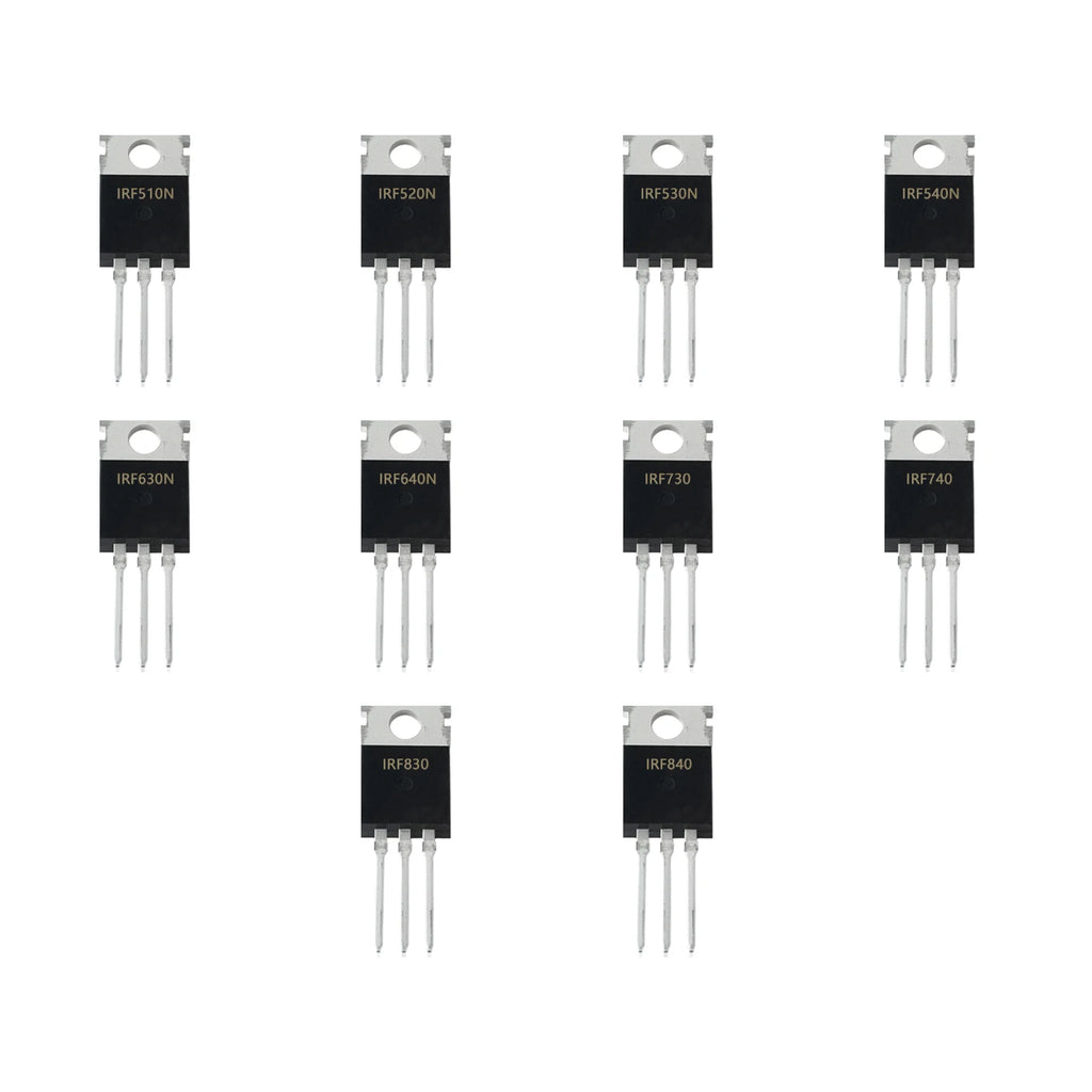 10 Values IRF MOSFET Kit TO-220 IRF510N IRF520N IRF530N IRF540N IRF630N IRF640N IRF730 IRF740 IRF830 IRF840 Total 30 pcs