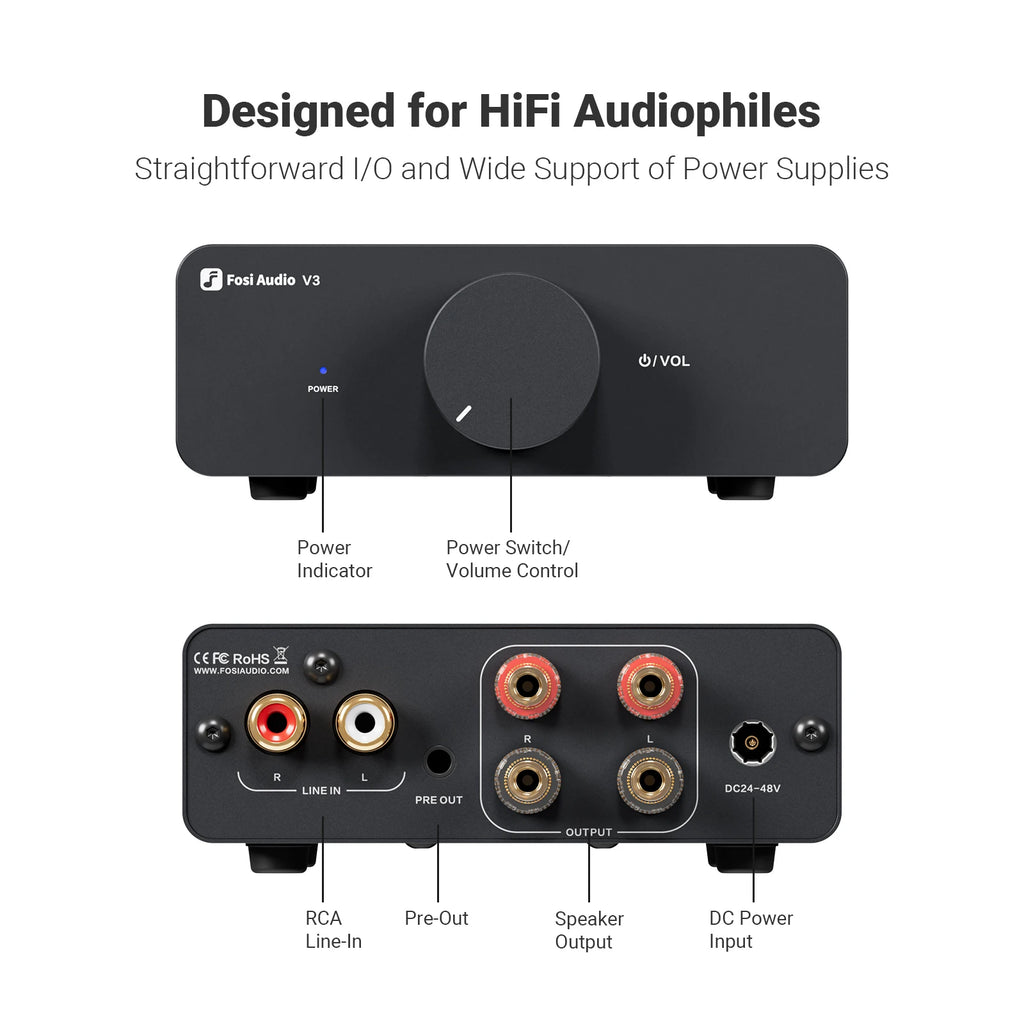 Fosi Audio V3 Stereo Power Amplifier 300W *2 TPA3255 Class D Mini Amp 2 Channel Audio Amplifier for Subwoofer Passive Bookshelf