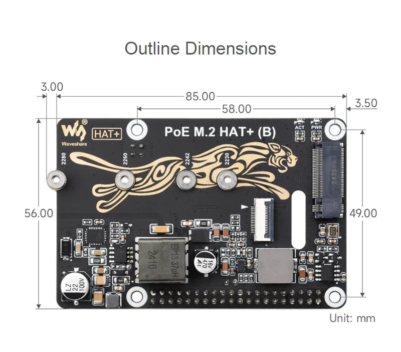 Raspberry Pi 5 PCIe To M.2 With PoE HAT (B) Supports NVMe Protocol M.2 Solid State Drive High-speed Reading Writing Pi 5 PoE HAT