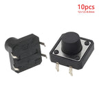 10pcs 12x12 Tact Switch Vertical 12*12*4.3/4.5/5/6/7/8/9/10/11/12/13mm Micro 4Pin Self-Reset Electronic Push Button Interruptor