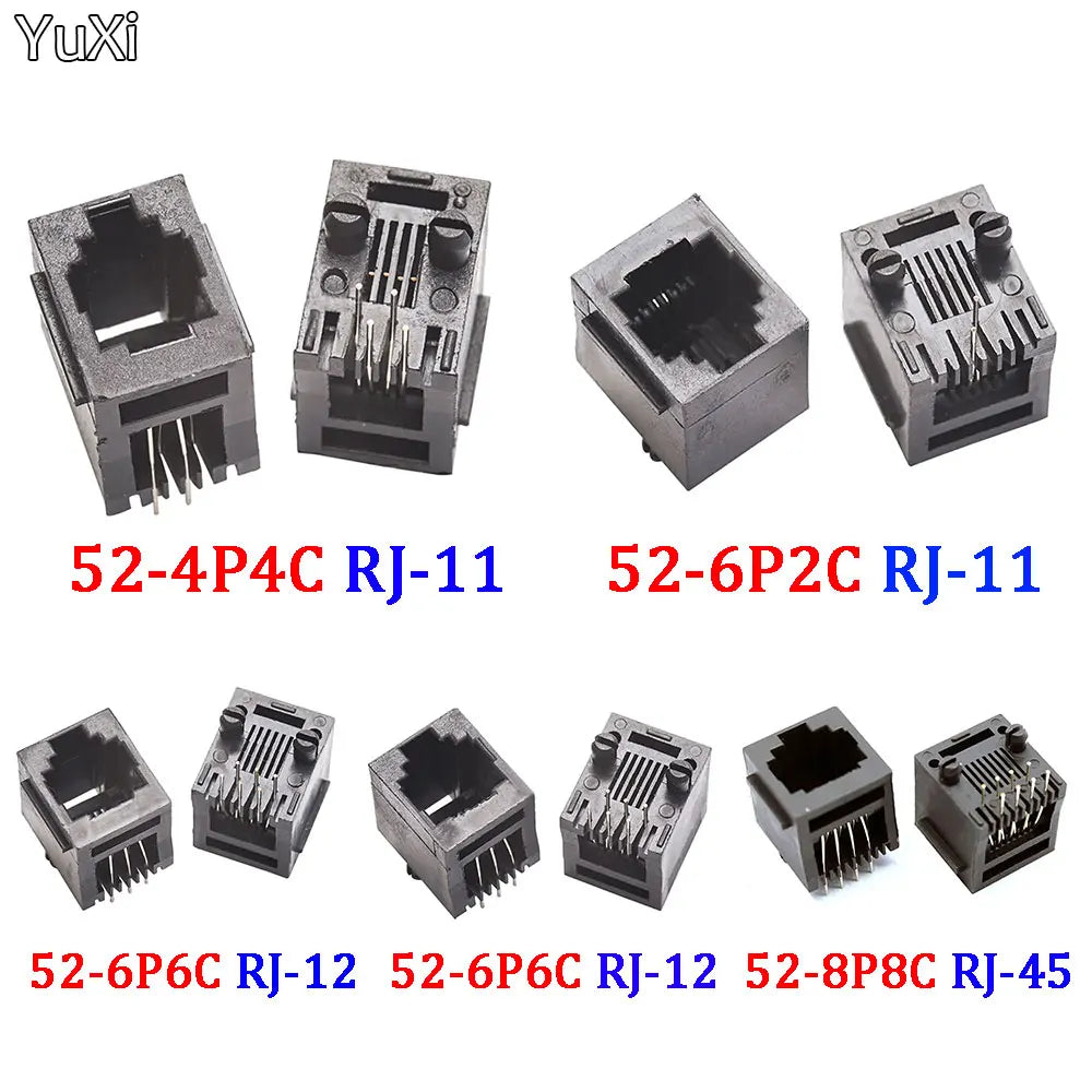 10Pcs RJ11 RJ45 Socket 52-4P4C 6P2C 6P4C 6P6C 8P8C Seat RJ12 Phone Jack Female 6Core Crystal Head 180 Degrees Vertical