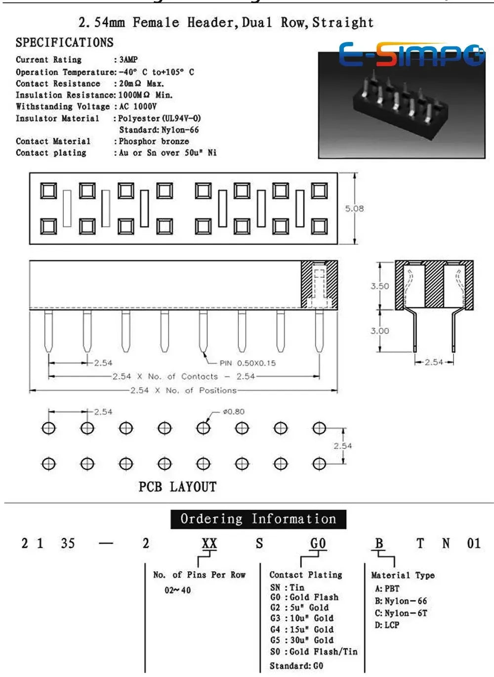 10pcs 2.54mm PH3.5 Low Short Profile Straight Double Row 2x2/3/4/5/8/10P Rohs Gold-plate PCB Female Pin Header Socket Connector