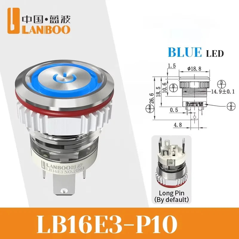 LANBOO 16mm High Current 16A High-Power Metal Push Button Switch 12V110V 24V 220V LED Light Latching