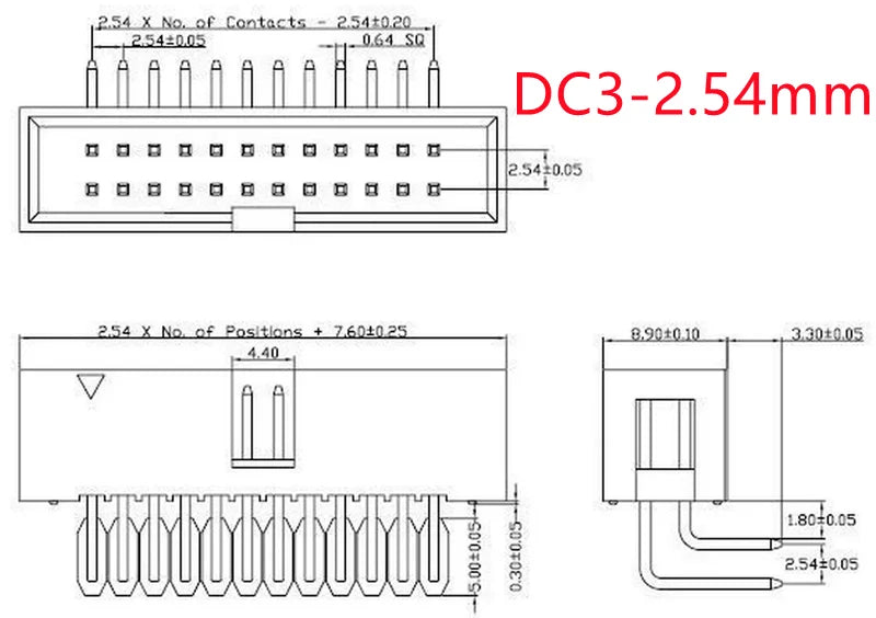 5Pcs DC3 Dual Row Male Connector PCB Header 1.27mm 2.0mm 2.54mm Pitch, Straight/RA/SMT Pin Header for Electronics(6-40 Pins)