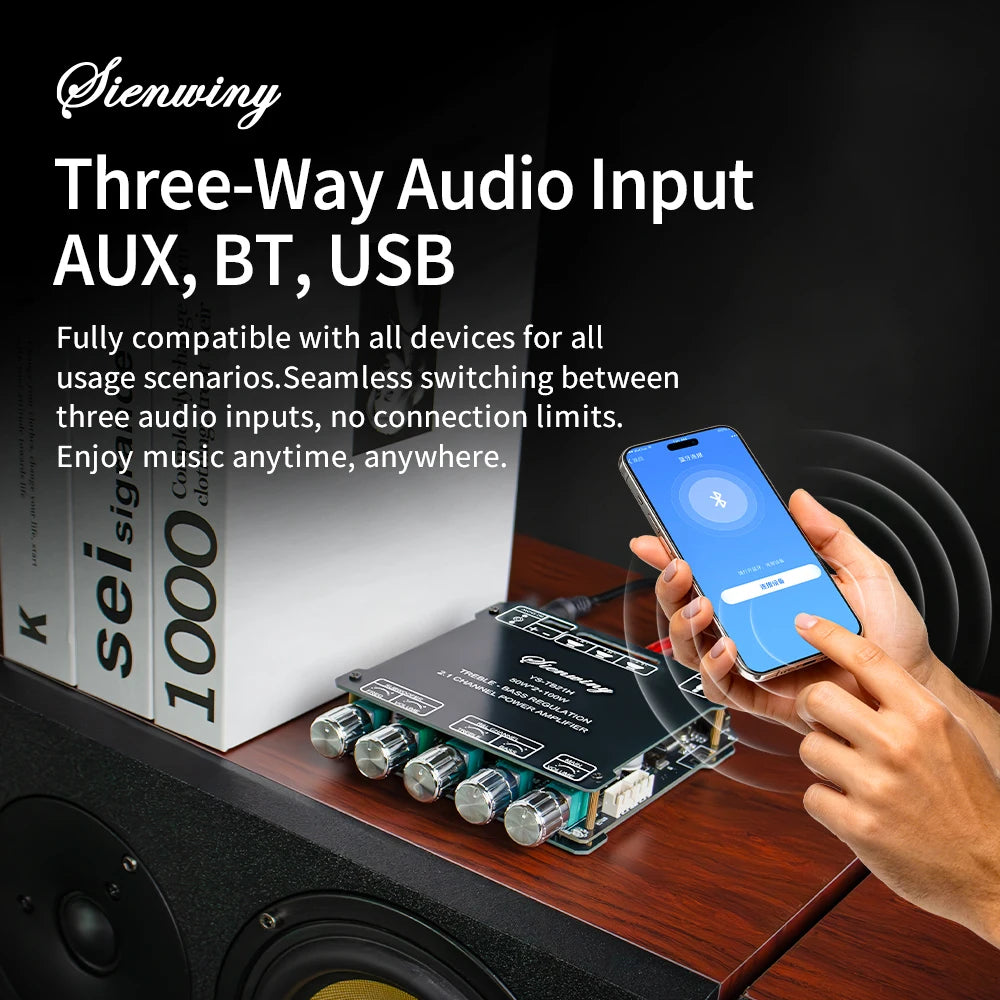 YS-TB21H TPA3116 Bluetooth 5.1 Audio Amplifier Board 2.1 Channel 50Wx2+100W Subwoofer APP Control HiFi Stereo Power Amp