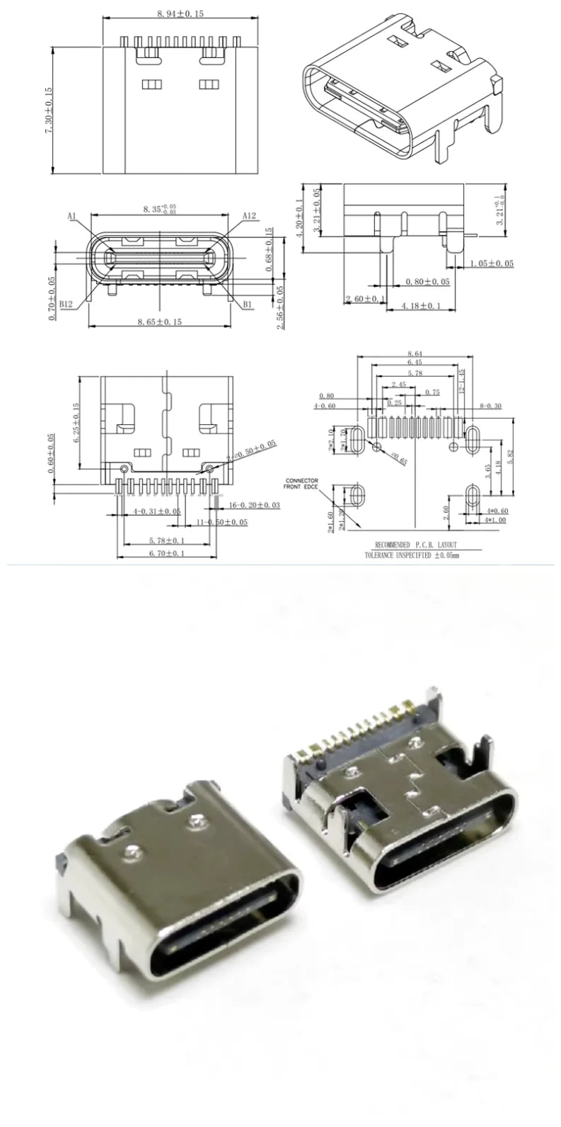 Micro USB-3.1 SMD 16P Type-c Female Connector Socket Hd Transmission Interface For Smartphones End Plug Charging Plug