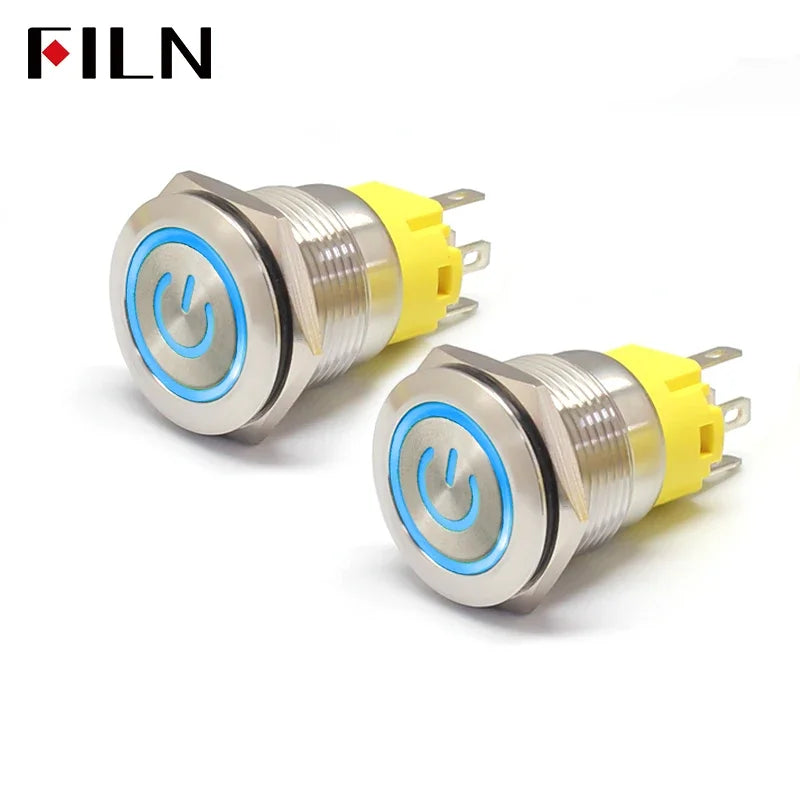 FILN 16mm 19mm 22mm Stainless Steel Waterproof LED Indicator Metal Push Button  Switch Power Symbol   Start Stop Power on Off
