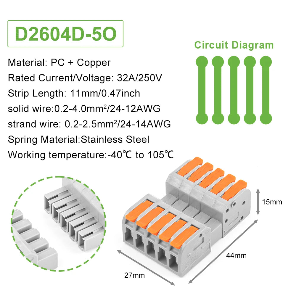 5Pcs Male Female Universal Compact Electrical Wiring Connectors Push-in Conductor Terminal Block Docking Mini Quick Wire Connect