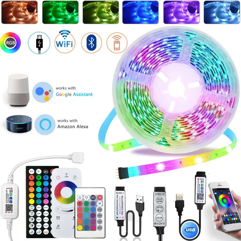 1-20M USB LED Strip Lights WIFI APP Control Color Changing 5050 RGB Led Light Flexible Lamp Tape for TV Backlight Room Decor