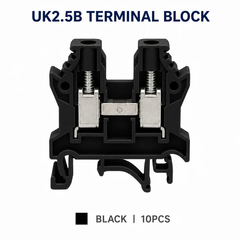 10PCS UK2.5B 2.5mm² DIN Rail Terminal Blocks Screw Connection Feed Through Wire Connector Gray Red Blue Green Black Yellow Set