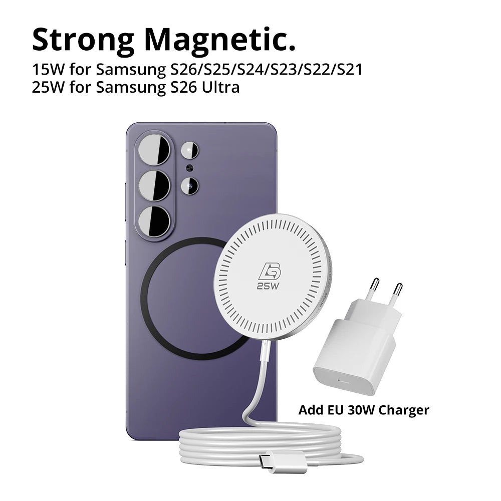 Bonola 25W Magnetic Wirelesss Charger for Samsung S26 Ultra Wireless Fast Charging Pad Type C Cable for Galaxy S26 Ultra