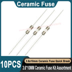10PCS 3.6*10MM Ceramic Fuse Kit Assortment 250V F0.5A 500MA F1A F2A F3A F3.15A F4A F5A F6.3A F8A F10A F15A F20A Ceramic Fuse