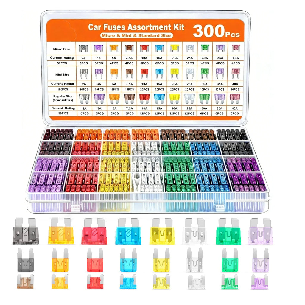 Car Blade Fuse 300/180/120pcs,Standard & Mini Fuses with Storage Box for Truck Motorcycle Boat RV 5A 10A 15A 20A 25A 30A 35A 40A