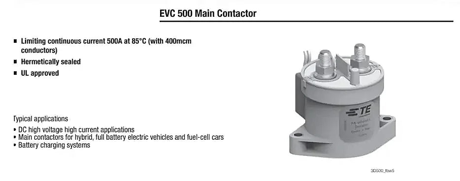EVC500 2299223-1 High Voltage DC Contactor Automotive Relay 900V 500A Coil 12-24V