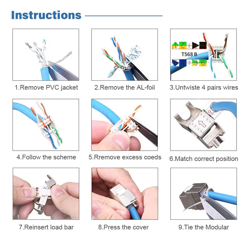 ZOERAX 1Pcs Cat6a Cat7 Keystone Jack Cat7 RJ45 STP Tool-Less Type Zinc Alloy Module Jacks Adapter Coupler for 22 to 26 AWG Cable