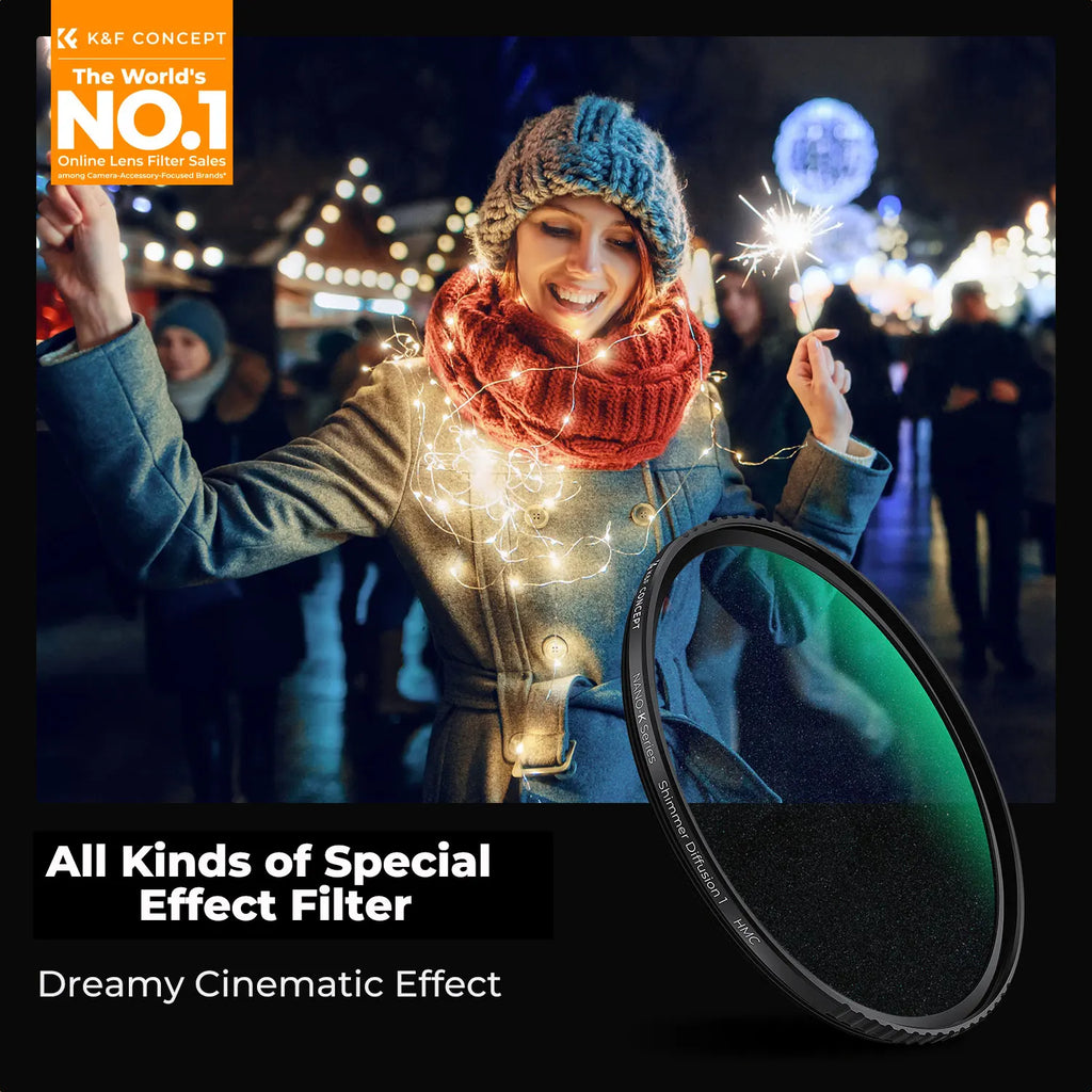 K&F CONCEPT Effects Filters Kaleidoscope Prism/Spiral Halo/Split Diopter/Motion Blur/4 6 8 Points Camera Lens Filter Photography