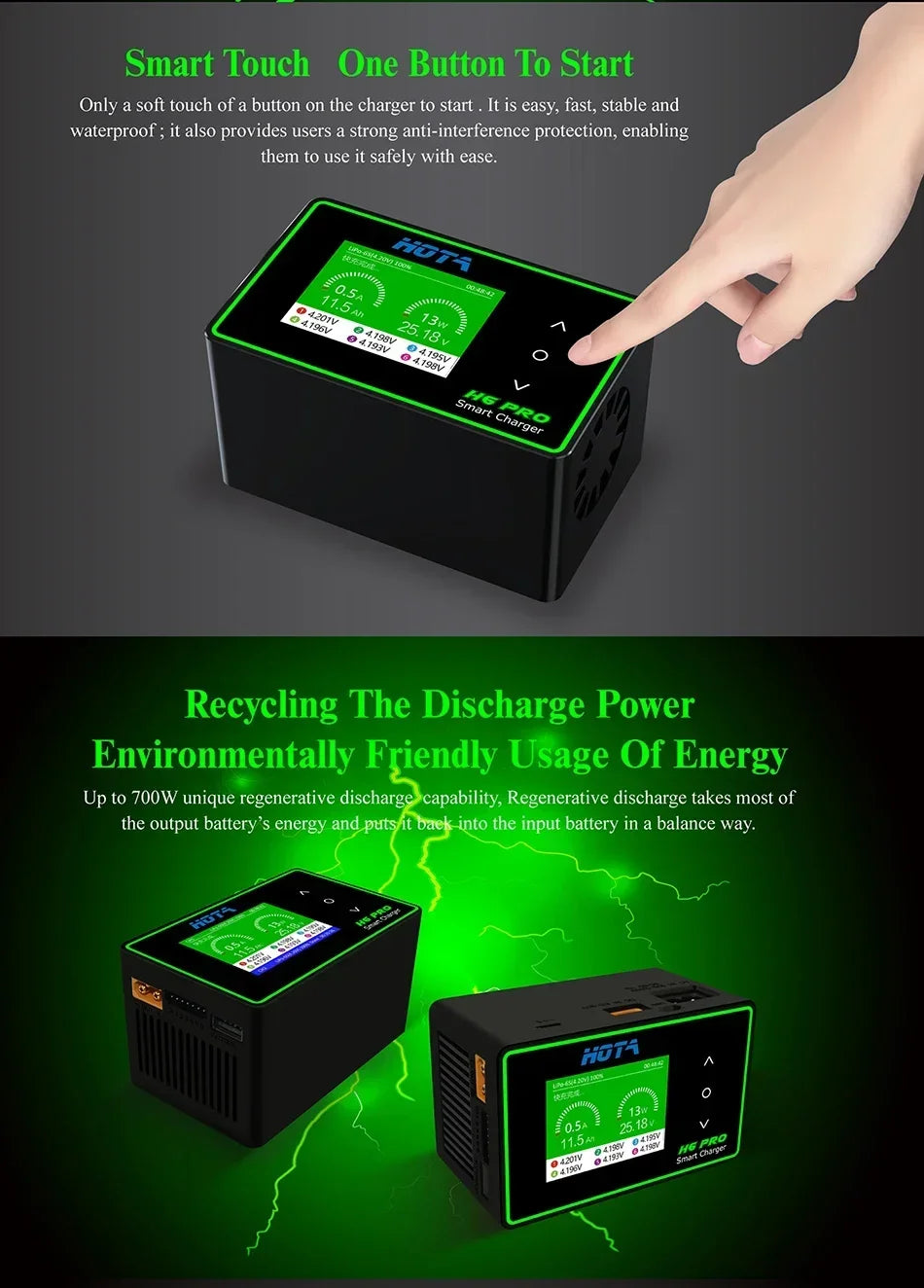 HOTA H6 Pro Duo AC 200W DC 700W 26A Mini Battery Charger 1-6S Lipo NiMh Li-ion Ni-Cd Digital RC Balance Charger Discharger