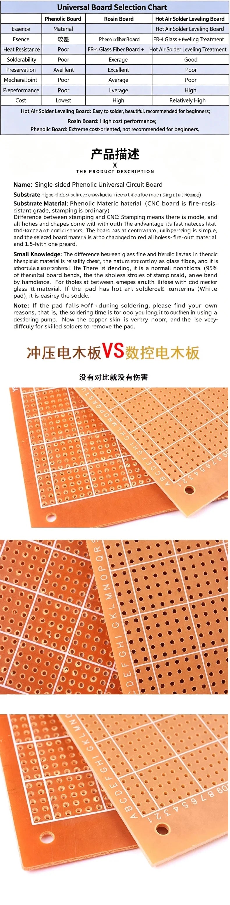 Single-sided Breadboard, Prototype Board, Perfboard, 2.54mm Pitch Bakelite Circuit Board, Sizes: 5/7/9/15cm