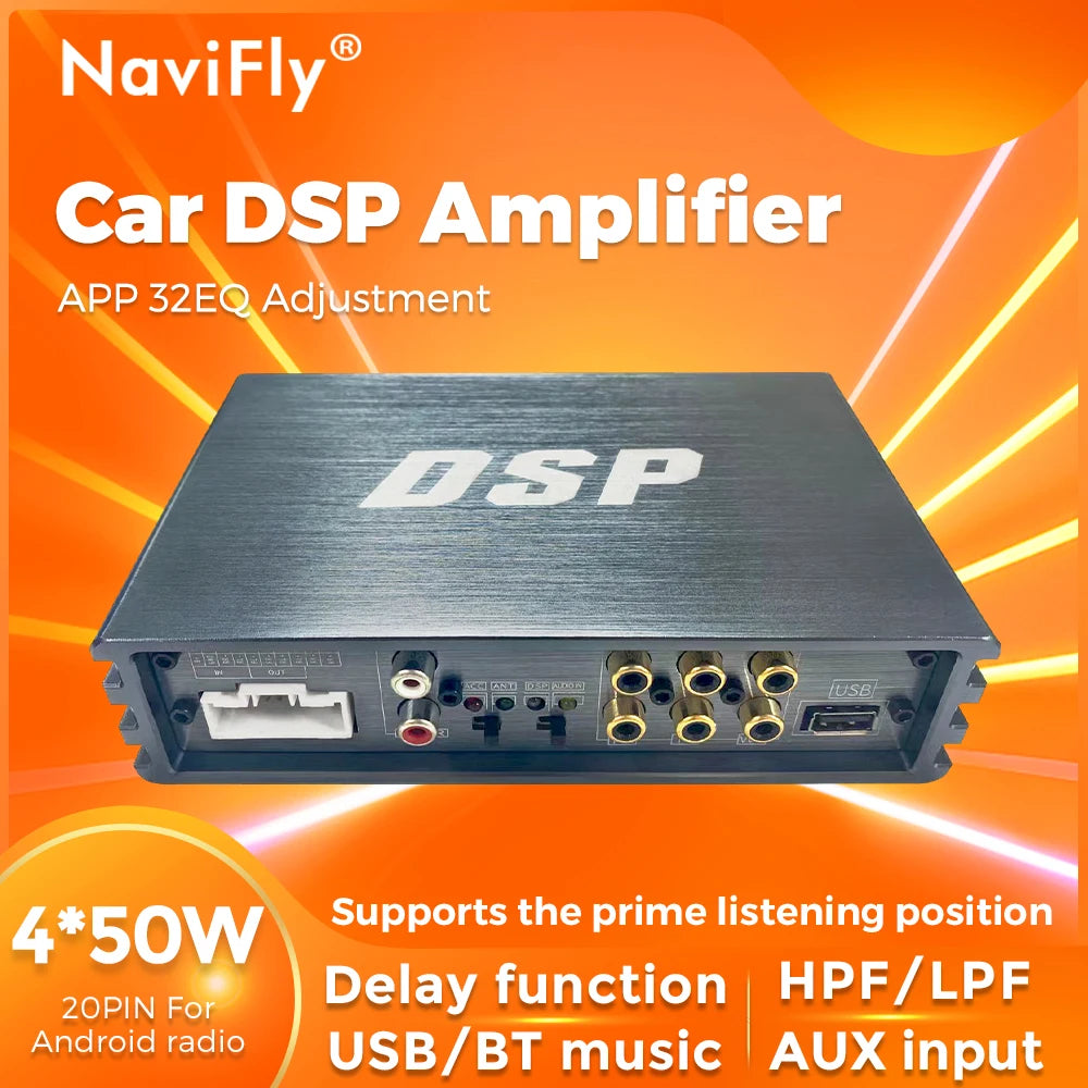 MEKEDE&NAVIFLY 4*50W Car DSP Amplifier Intelligent Car Audio System Universal Car Radio Digital Audio Processor Stereo Amplifier