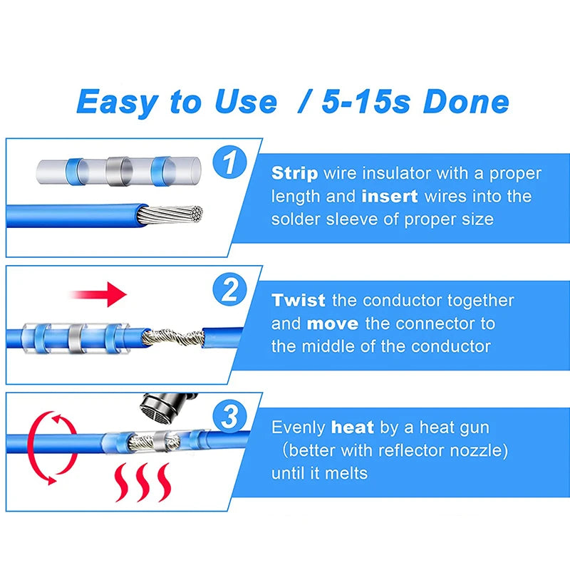 10/100/200pcs Waterproof Wire Terminals Insulation Heating Shrink Tubing Cable Connectors Solder Seal Tubes for Car Wires