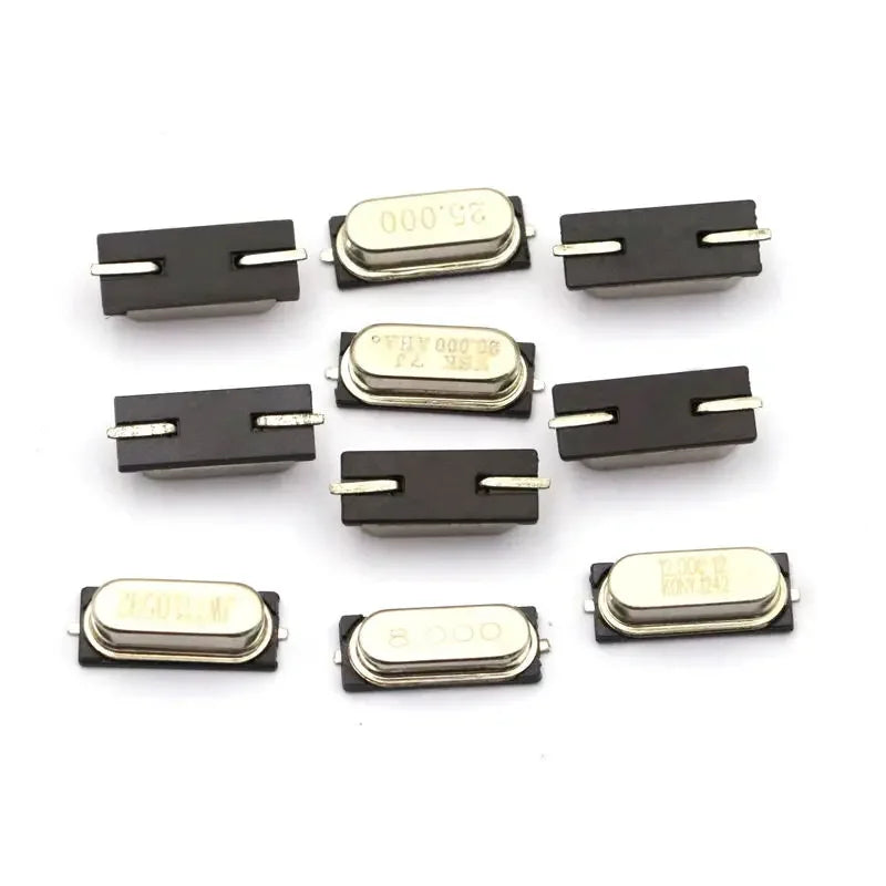 10PCS 4Mhz 6Mhz 8Mhz 12Mhz 11.0592MHZ 14.318MHZ 16MHZ 20MHz 24MHZ 25MHZ SMD Quartz Crystal Resonator Passive Oscillator HC49S