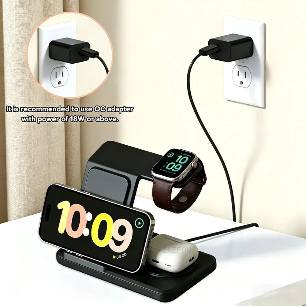 3 in 1 Wireless Charger Station For iPhone 17 16 15 14 13 12 Pro Max Apple Watch 11-2 Airpods 4 Pro3/2 Fold Fast Charging Stand