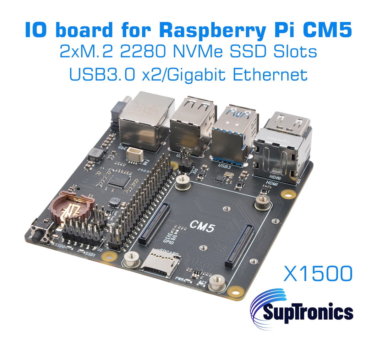 Raspberry Pi CM5 IO board NAS 2xNVMe dual Ethernet X1500