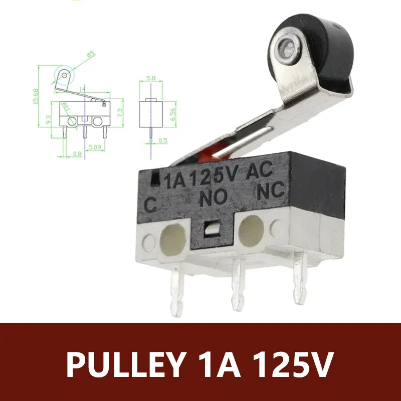 20PCS 3Pins 1A 125V Mini Micro Limit Switch Terminals SPDT Roller Arc Lever Snap Action Push Micro Mouse Switches C NO NC PCB