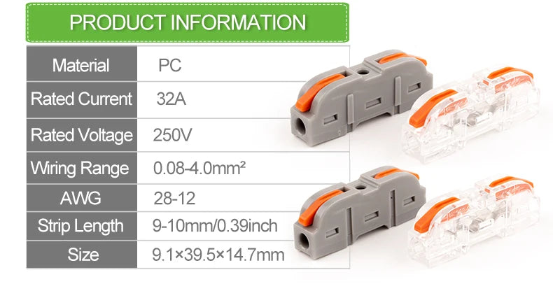 25/50/100PCS Lever Wire Connector 2 Pin 1 in 1 out Splicing Terminal Blocks Led Strip Lighting Home Electric Quick Connectors