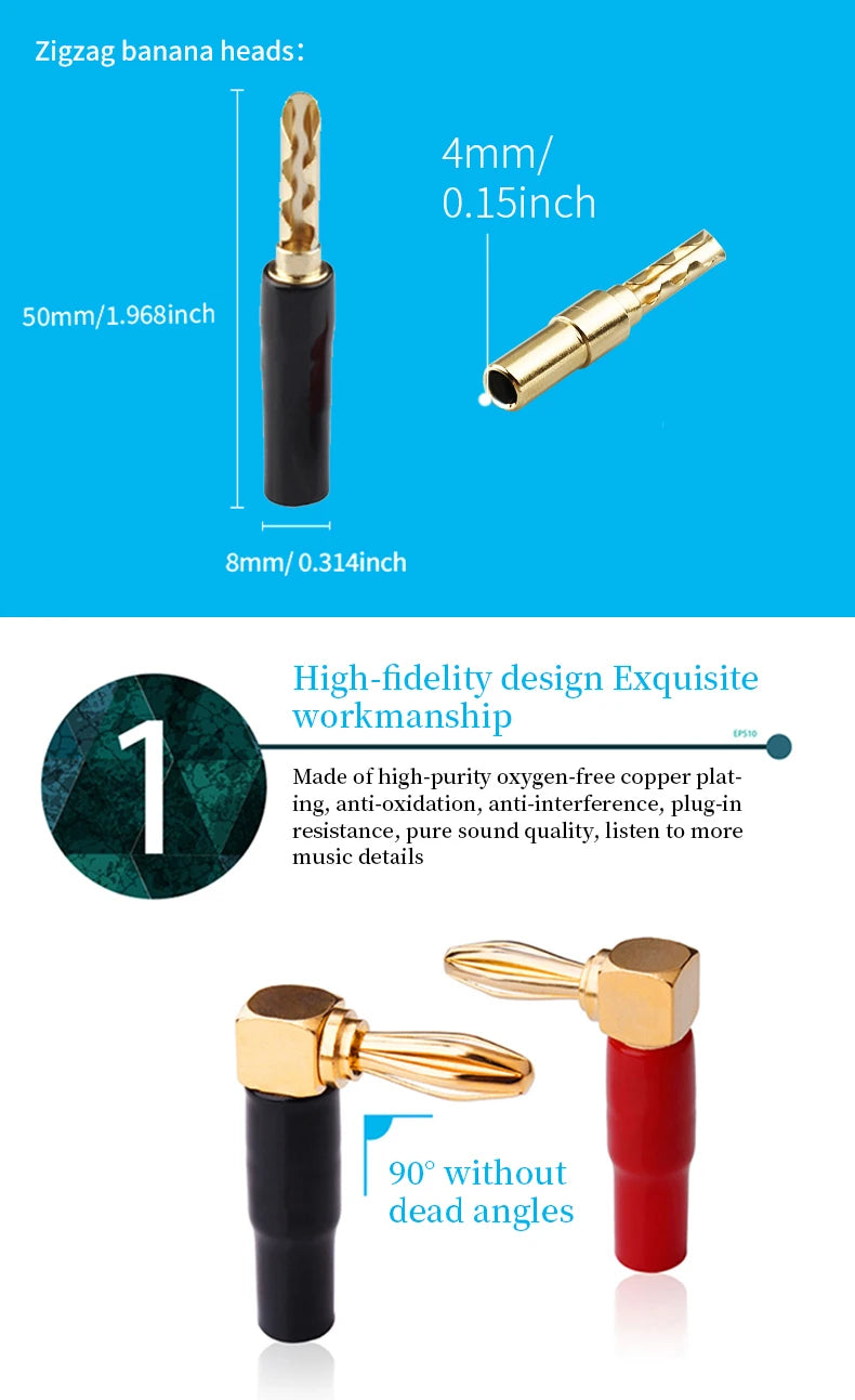 YYTCG 4pcs 4mm Banana plugs Y plug Pin plug Gold plated Speaker Connector Adapter No welding DIY Audio wire Connector