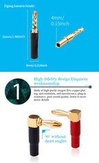 YYTCG 4pcs 4mm Banana plugs Y plug Pin plug Gold plated Speaker Connector Adapter No welding DIY Audio wire Connector