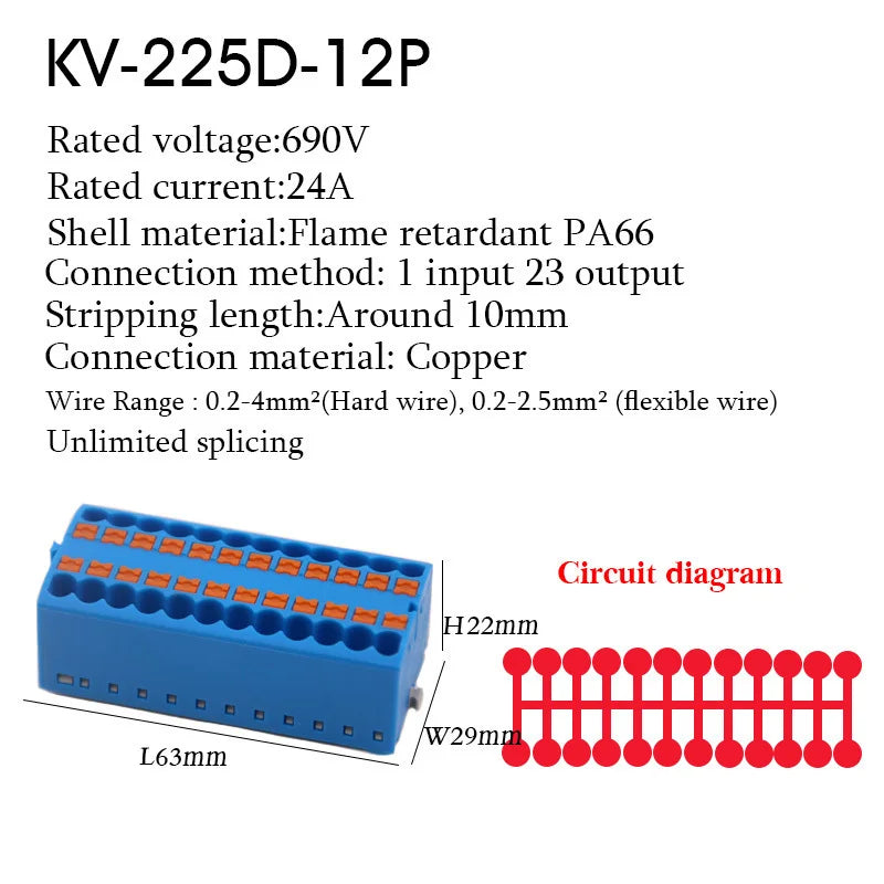 1Pc Wire Electrical Cable Connectors Plug-in Terminal Block PTFIX 2.5mm² Splitter Spliceable DIN-Rail Mounting Junction Box Tool