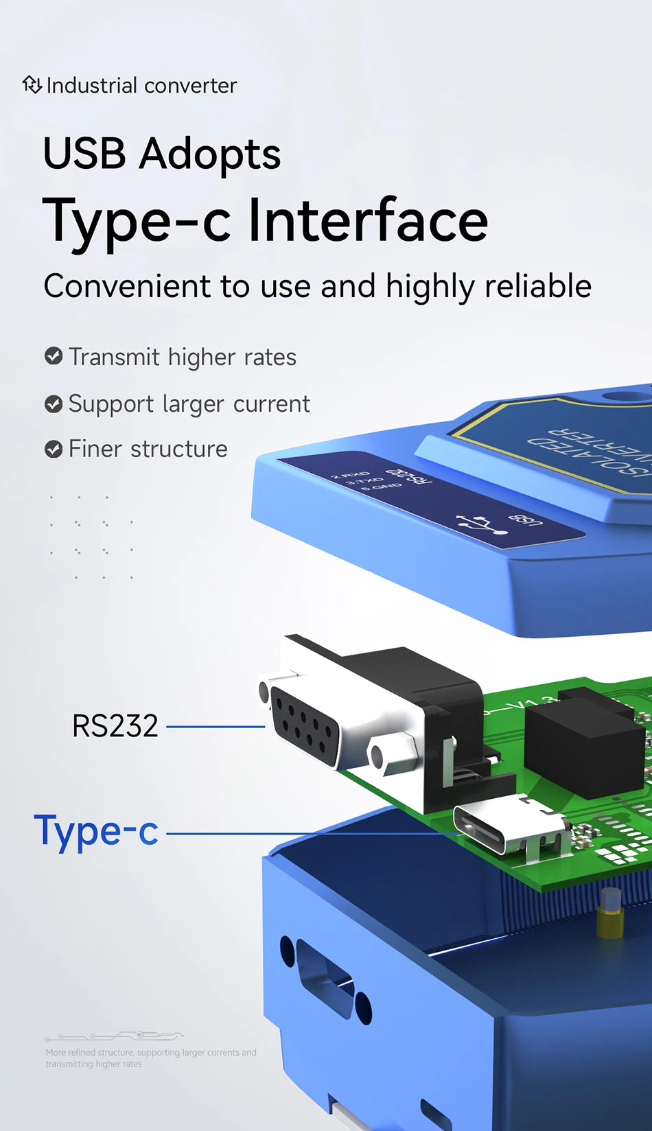 FT232RL USB To RS485 RS422 RS232 TTL Industrial Converter CDSENT E810-U15 FTDI FT232 Power Signal Isolation Type-C DC4.5~5.5V