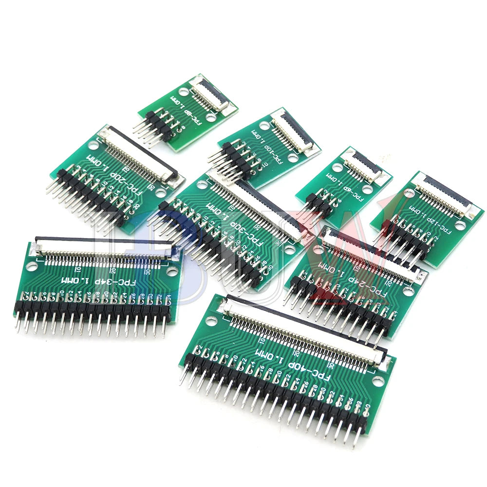 FPC FFC Adapter Board 0.5mm 1.0mm To 2.54mm Connector Straight Needle And Curved Pin 6 8 10 12 20 24 26 30 34 40 50 60 80 Pin
