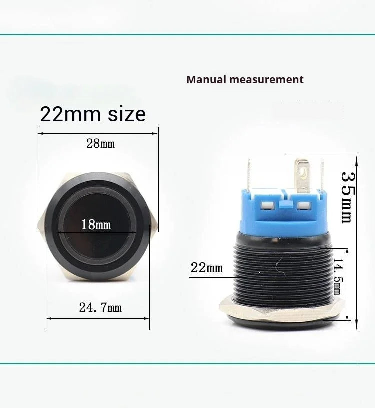 12/16/19/22MM black metal switch button self-locking latching reset power button start stop car motorcycle 6/12/24/220V on off